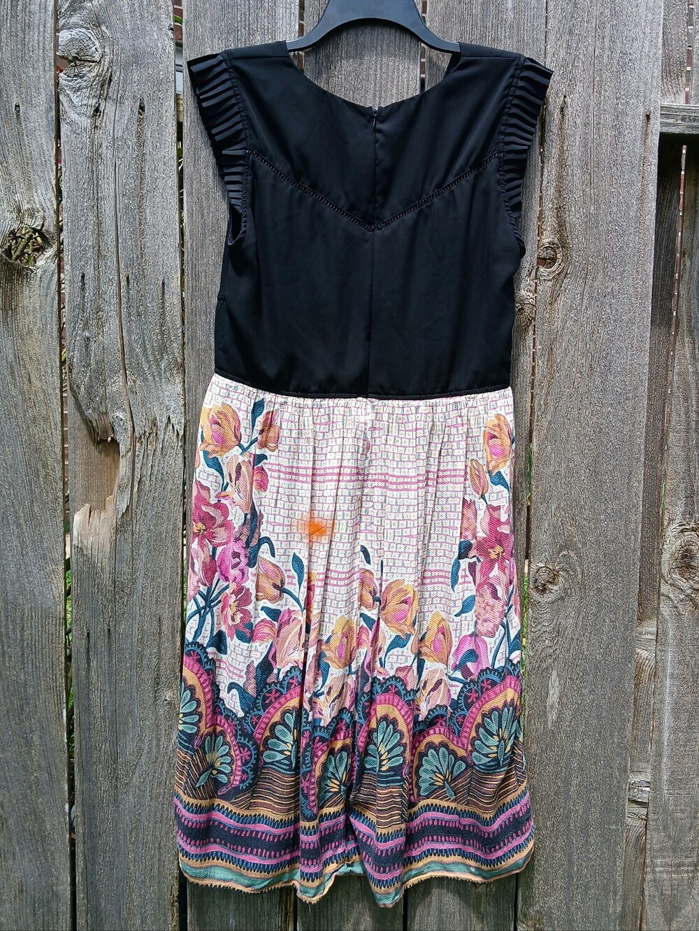 Antix Boho Floral Dress Midi Sz L Black Pink Cream Brown Green - Picture 4 of 9
